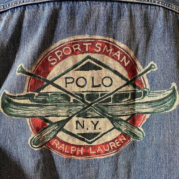 Polo Ralph Lauren Sportsman Distress Patch Trucker Jean Jacket Big 4X USA FLAG - Picture 3 of 15